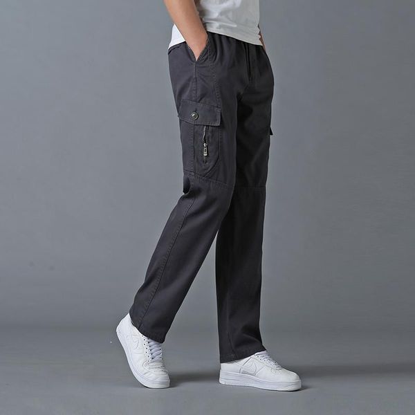 

men's pants mens heavyweight cargo sweatpant fashion baggy with 6 pockets drawstring elastic waist work outdoor casual cotton trousers, Black