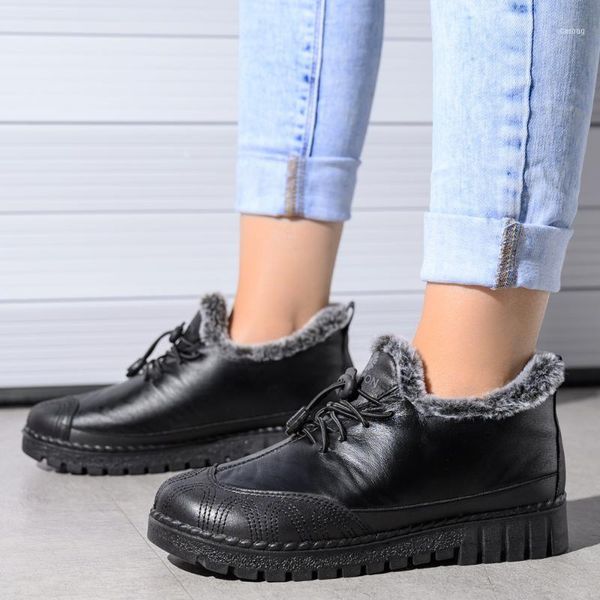 

boots 2021 winter for women waterproof snow casual shoes ankle pu leather slip on11, Black