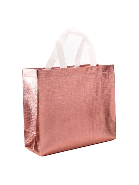 Spot Rose Gold Bag Hot-pressionado impressão a laser laser roupas de publicidade de compra de compras não tecida comida de comida sacola