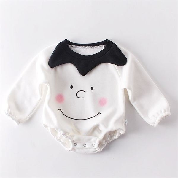 

autumn winter infant baby boys girls rompers clothes smiling face long sleeve thicken 210521, Blue