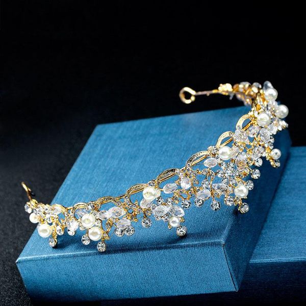 

hair clips & barrettes luxury simulated pearl crystal handmade queen bride diadem noiva bridal crowns and tiaras wedding accessories jewelry, Golden;silver