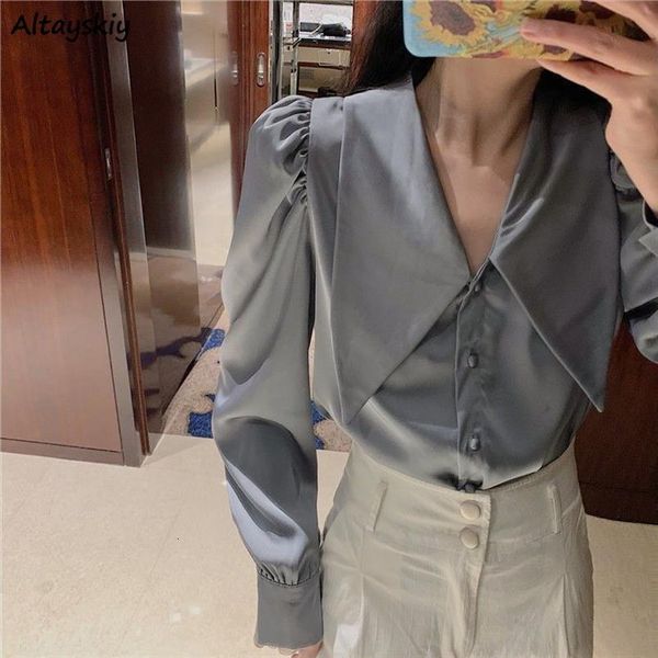 

casual loose solid minority fashionable womens shirts retro autumn korean style elegant feminino blouses all match simple soft, White