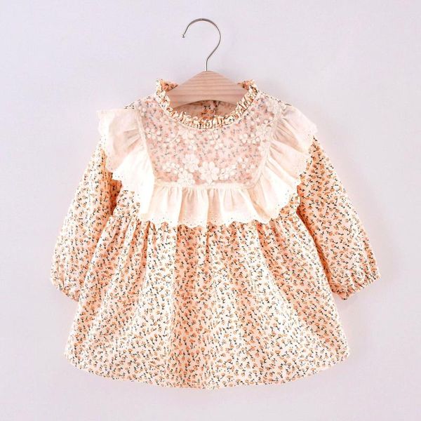 

girl's dresses toddler dress 2021 flowers print floral full sleeve casual cute kids for girls 12m 18-24m 3-4t lace up boutiques clothes, Red;yellow