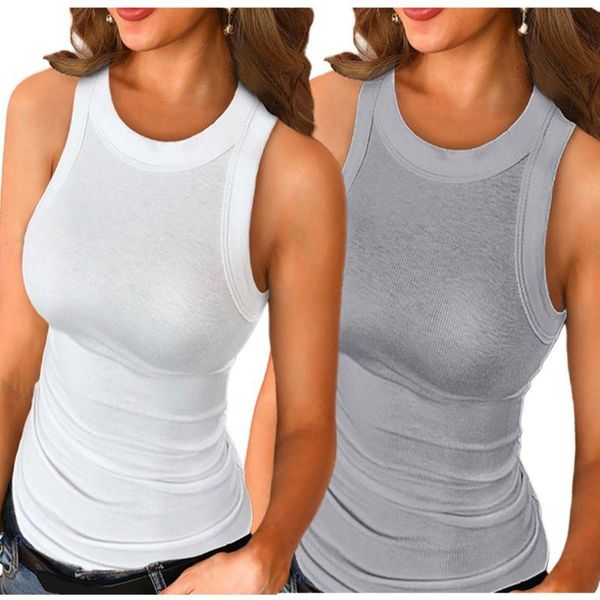 

women's tanks & camis women summer sleeveless tank solid color star print basic slim cami shirt ribbed knit o-neck stretch casual racer, White