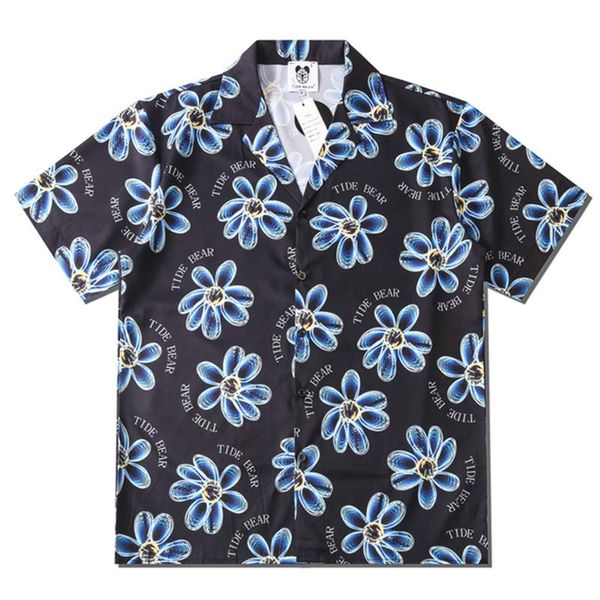 

men's casual shirts daisy flower printed short sleeve men women summer beach hawaiian streetwear hip hop harakuju korean fashion loose, White;black
