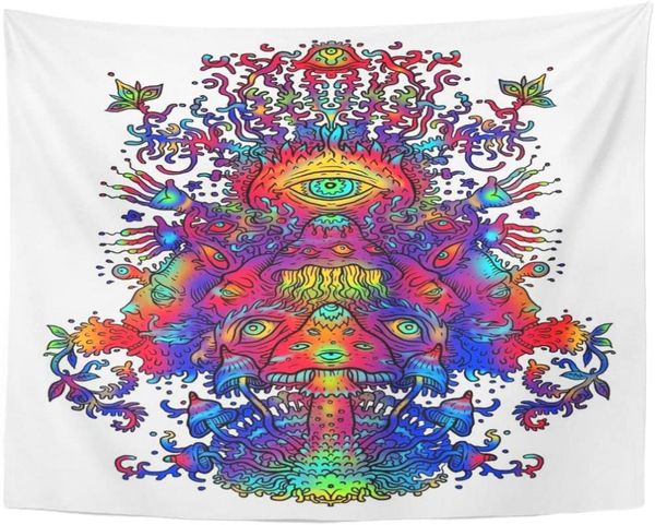 

tapestries blue mushroom dance digital abstract acid agaric home decor wall hanging