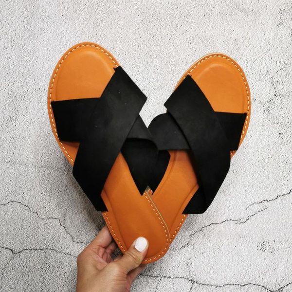 

flat beach shoes woman large size cool black white comfortable female sandals asual outdoor slippers cross footwear