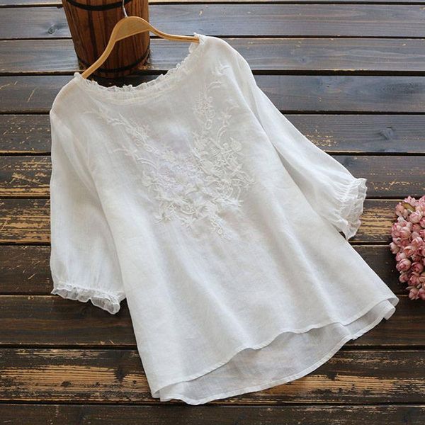 

women's t-shirt 100% cotton plus size women tshirt summer style half sleeve loose tee shirt vintage embroidery o-neck femme d346, White