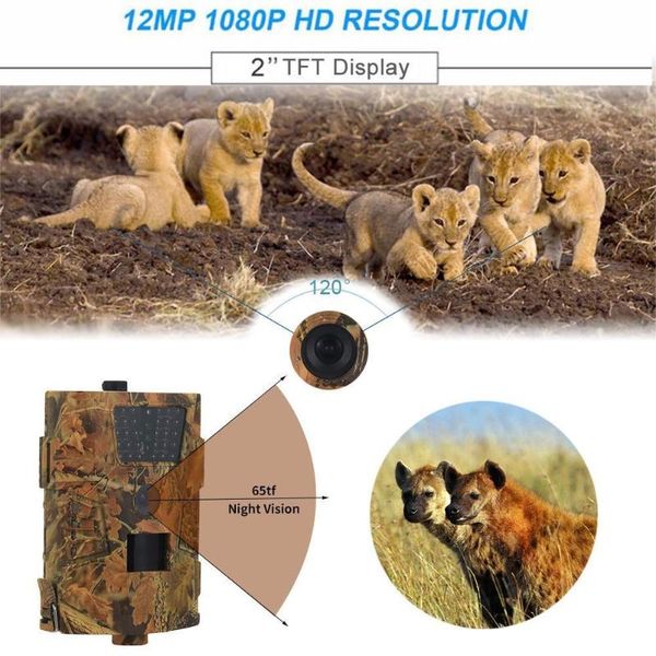 

outdoor hunting cameras 12mp 1080p 30pcs infrared leds 850nm trail camera ip65 waterproof 120-degree angle wild