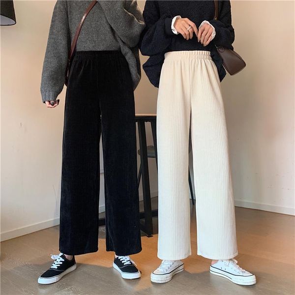

women's pants & capris korean loose and simple casual wide leg 2021 autumn winter high waist slim draped striped, Black;white