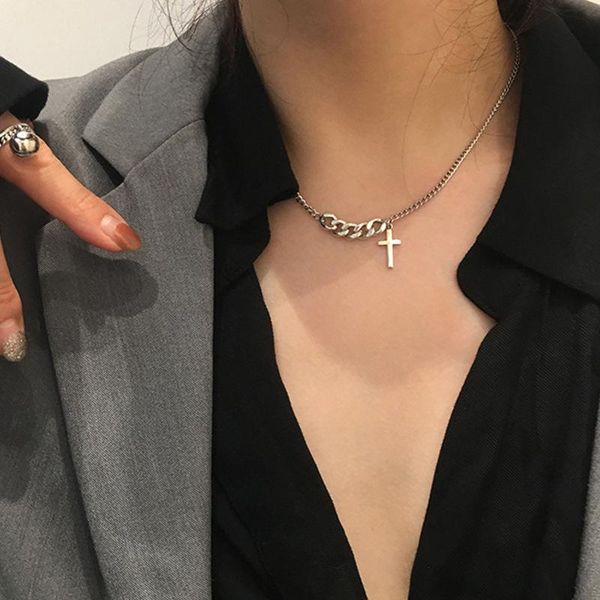 

chains hip hop short cross chain necklace for women and men jewelry gifts key pendant accessories, Silver