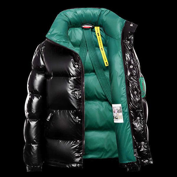 

shiny metal men's coat, warm jacket, solid color, zipper, winter, Black