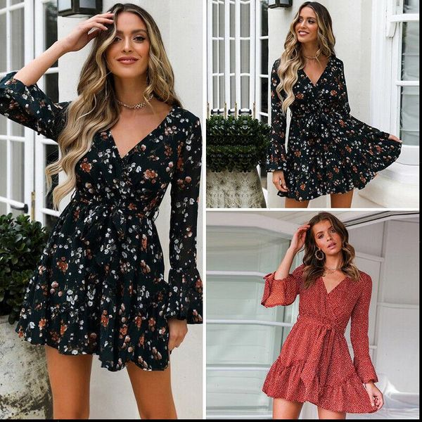 

womenÂ´s women dress summer fashion v neck floral printed loose sleeveless elegant short autumn good quality woman clothes, Black;gray