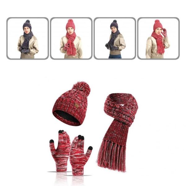 

scarves 1 set casual windproof twist pattern hat gloves scarf beanie cute stretchy, Blue;gray
