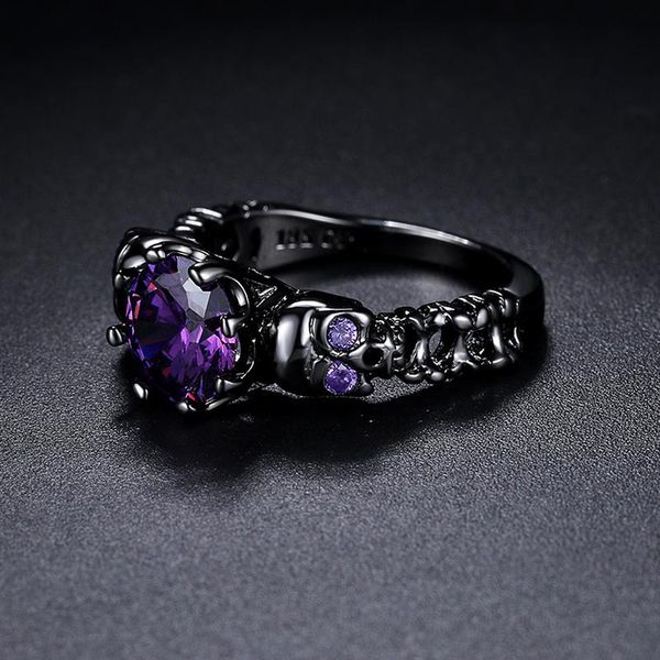 

cluster rings gothic skull for women punk purple zircon black gold color men ring halloween gifts wholesale retro jewellry fashion r523, Golden;silver