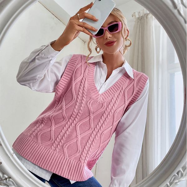 

2021 autumn wool knitted vest women's sleeveless v-neck sweater, White;black