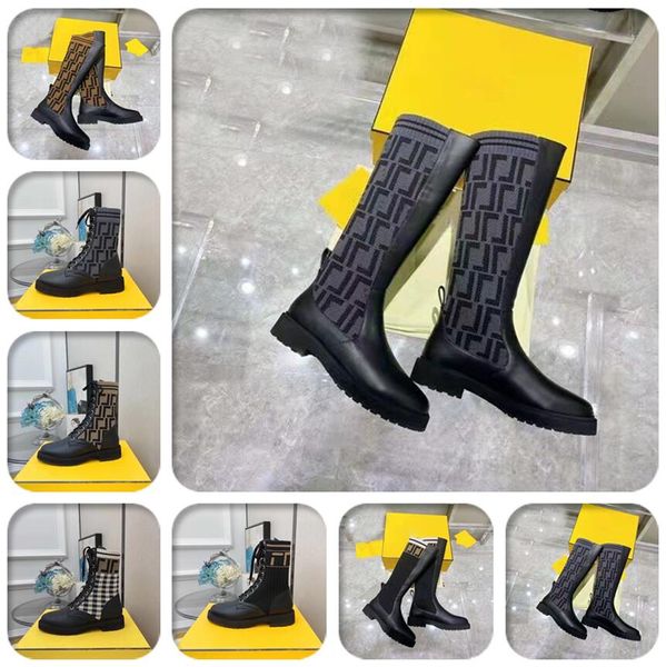 2021 Stivali da donna firmati lavorati a maglia elasticizzati Martin in pelle nera Knight Short Boot Design Scarpe casual Luxurys Taglia 35-40 Senza scatola ubgxseasdg