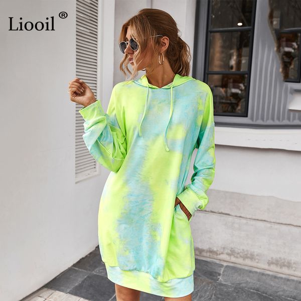 

dress casual tie dye midi dress for women fall long sleeve hooded with pockets female autumn loose print pullover dresses ei2e, Black;gray