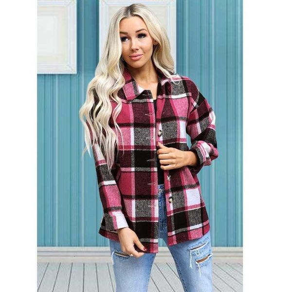 

women's jackets plaid jacket spring vintage long sleeve button coat turn-down collar loose casual outwear harajuku blouses female, Black;brown
