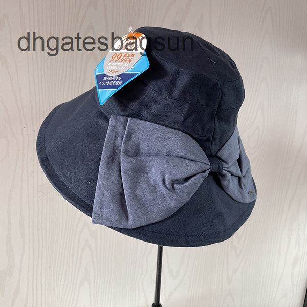 

brand cap carves bow big brim linen fisherman hat female summer elegant sunscreen sunshade basin breathable comfortable, Blue;gray