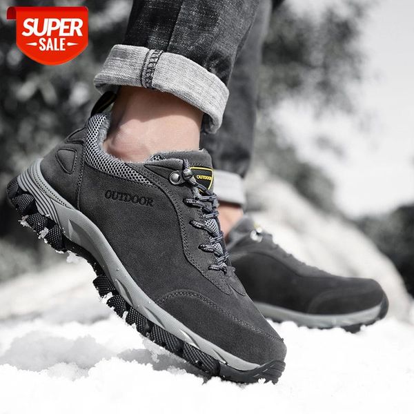 

weh boots men winter leather ankle casual shoes outdoor waterproof work mens hiking boots sneakers warm military snow #kj7m, Black