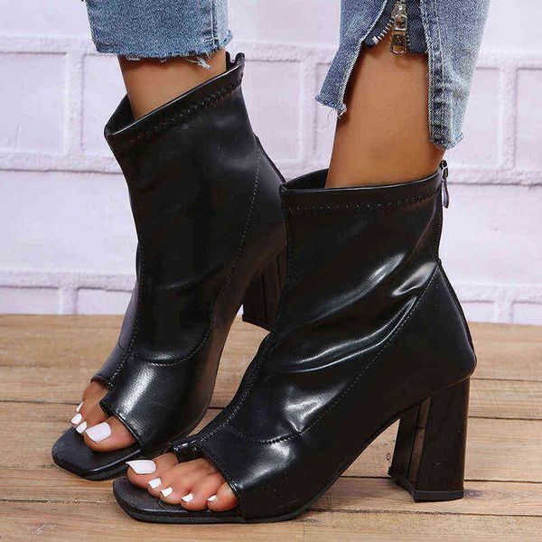 

dress shoes new big size snake pu leather pointed toe zip high heels woman casual party spring autumn ankle bootss 220303, Black