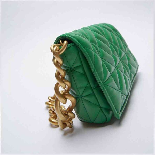 

za lingge 2021 new women's green versatile chain underarm soft leather quilted shoulder bag