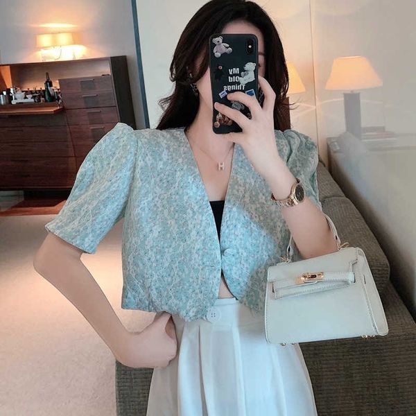 

summer korean chic retro single button puff sleeve slim coats female casual outwear 210531, Black;brown