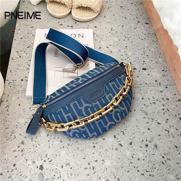 

spring woman waist bag korean fashion chest wild one-shoulder student messenger chain blue shell bags