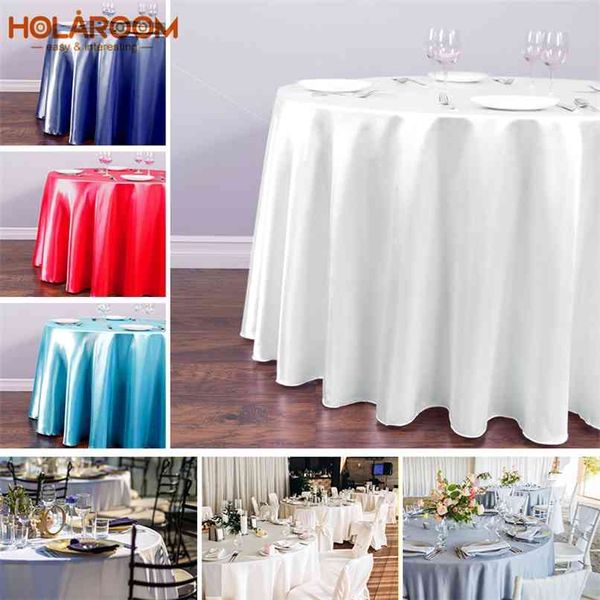 1 stücke Satin Tischdecke 57''90''120 '' weiß schwarz Massivfarbe für Hochzeit Geburtstag Party Festival Cover Round Tuch 210626