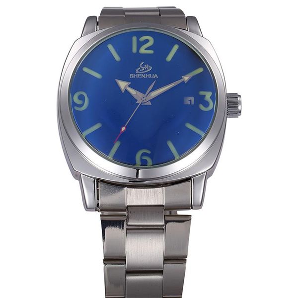 

watches men stainless steel band auto date automatic mechanical waterproof wristwatches, Slivery;brown