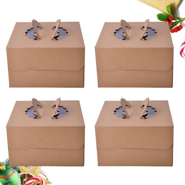 

gift wrap 4pcs handheld square cake box organizer kraft paper single layer packaging boxes for home dessert shop - 6 inch