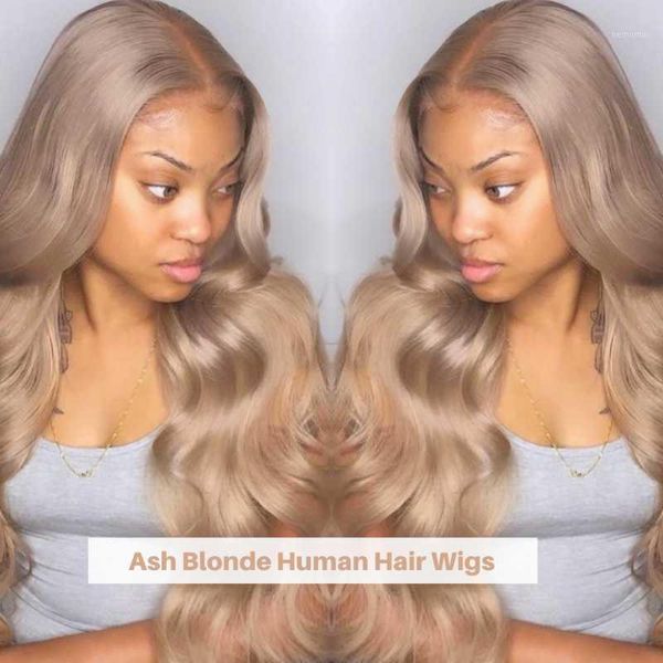 

inch ash blonde human hair wigs body wave t part hd lace front wig peruvian remy 13x1 ombre honey highlight wig1, Black;brown