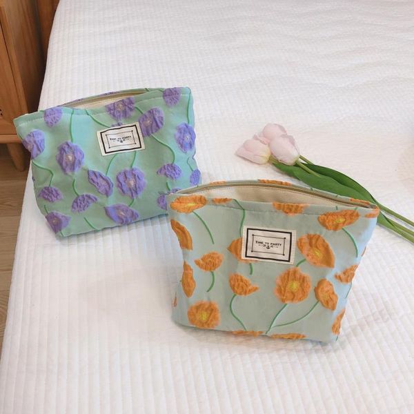 

cosmetic bags & cases embossed floral makeup bag small pouch women cotton organizer insert female travel toiletry zipper beauty case