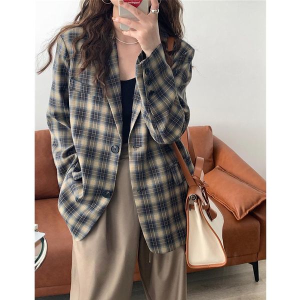 

women's suits & blazers 2021 autumn small for korean loose casual plaid suit coat women, White;black