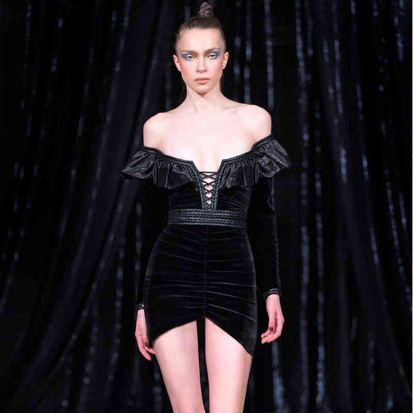 

wearing lady black of a celebrity shoulder cocktail dress night, Black;gray