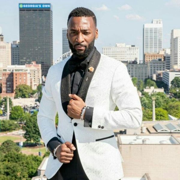 

style groomsmen white pattern and black groom tuxedos shawl lapel men suits 2 pieces ( jacket + pants bow tie ) d303 men's & blazers, White;black