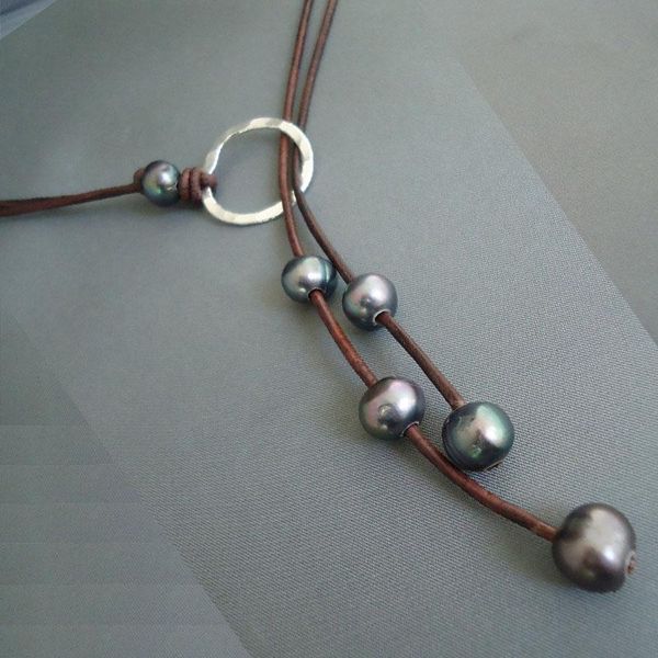 

pendant necklaces leather and black pearls hammered silver lariat necklace