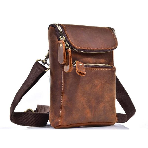 

genuine leather shoulder bags for men small travel belt waist phone pouch fanny pack male casual messenger crossbody