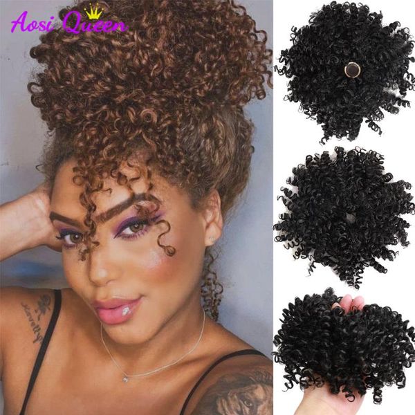 

human ponytails as synthetic bun hair accessories women's drawstring ponytail weird curly rubber band extension, Black