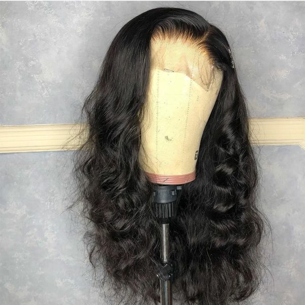 

middle part natural black long wavy lace frontal wig synthetic hair glueless preplucked lace wigs heat resistant for women