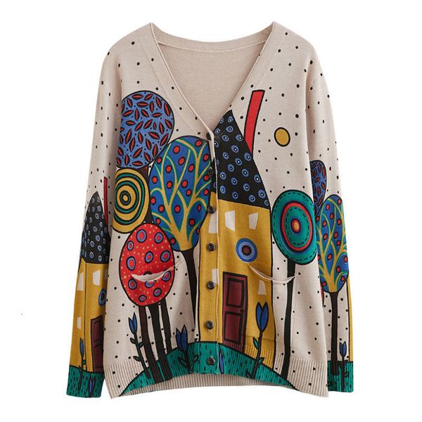 

women's sweaters spring and autumn plus size v-neck sweater loose lazy cardigan jacket printed knitwear outerwear ap3g, White;black