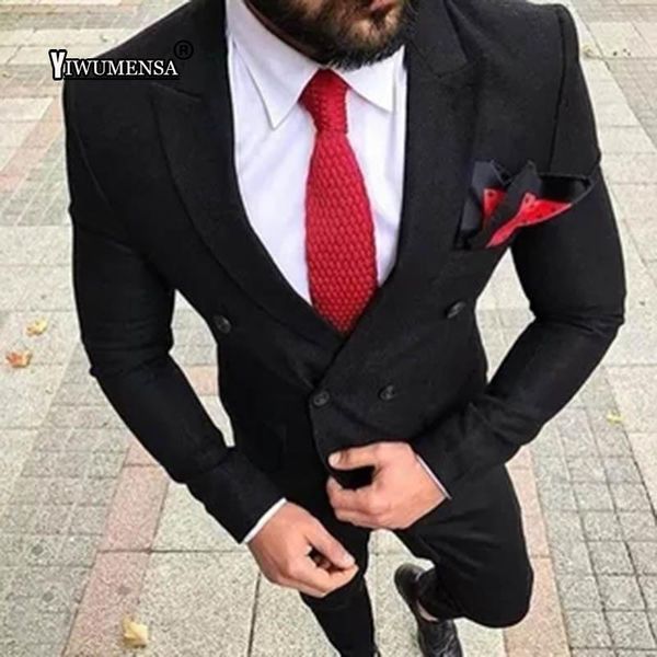 

men's suits & blazers double breasted black men for wedding groom tuxedos 2021 two piece slim fit suit mens jacket pants tailored made, White;black