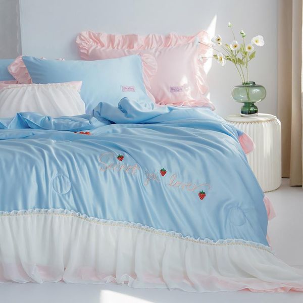 

comforters & sets summer washed silk embroidery air conditioner blanket on the bed twin queen double bedspread sheet pillowcase #/