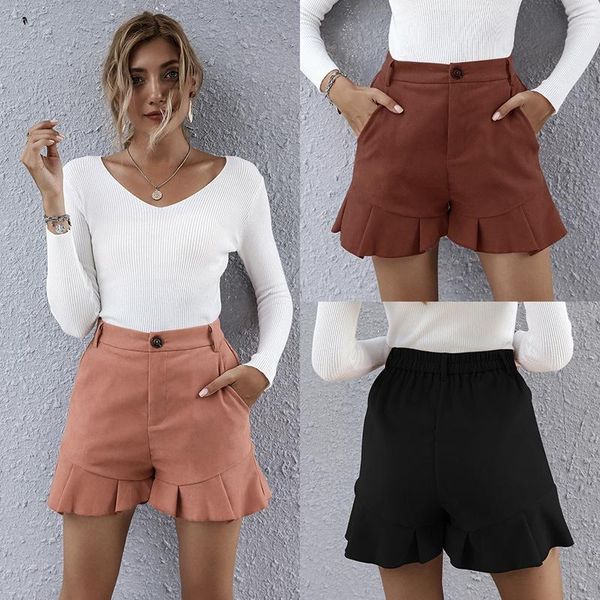

women's shorts fashion solid color ruffled wide-leg, White;black
