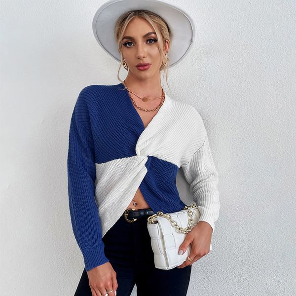 

autumn women's 2021 irregular sweater kink personalized splicing exposed navel women, White;black