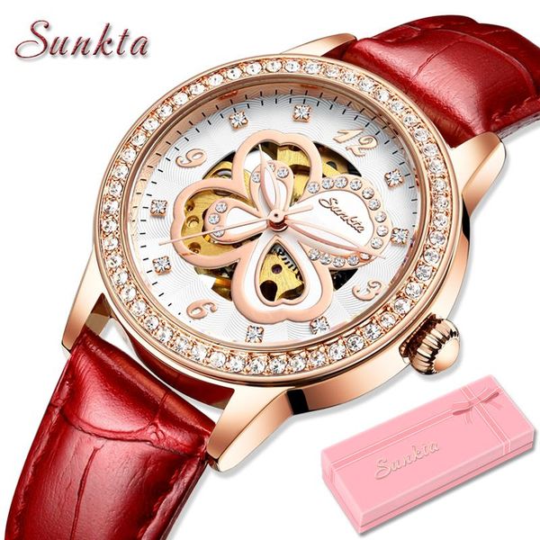 

wristwatches fashion automatic mechanical women watches elegant leather watch waterproof for montre femme+box, Slivery;brown