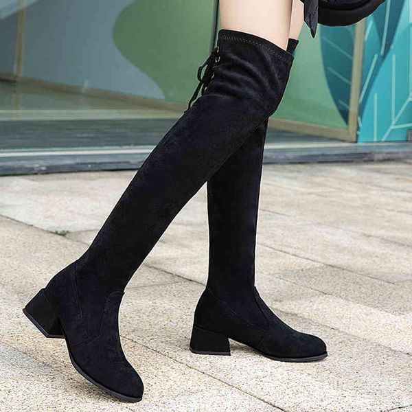 

boots elastic wool herd on the knee women boots thigh high women's block leap autumn shoes long 30h9, Black