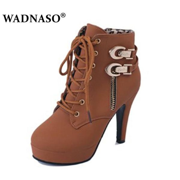 

boots women 2021 spring high heels platform ankle for lace up heel shoes black brown plus 35-43