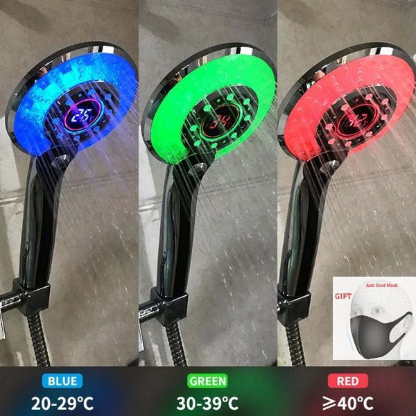 

color changing led anion spa shower head temperature control spraying mode sprayer high pressure water saving hand filter bathroom sets
